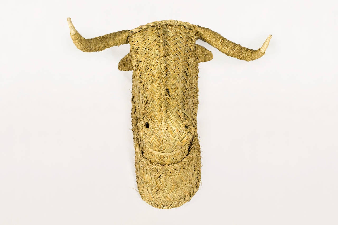 Folk Art Series of 25 Handmade Straw Bull Heads Sculptures, circa 1970, Spain
