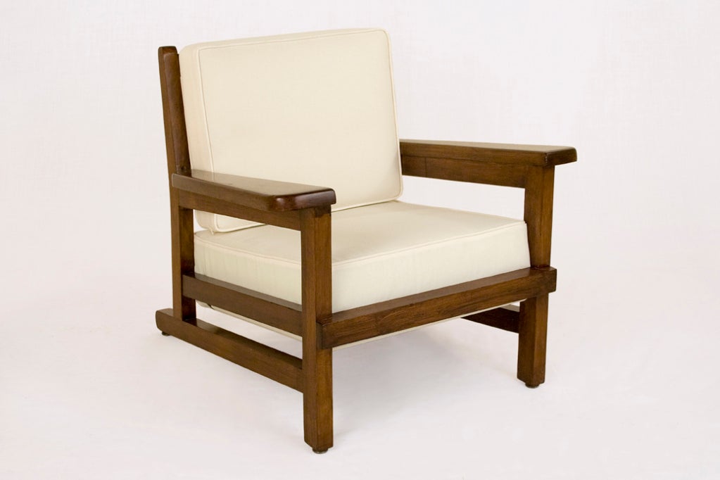 Set of 4 1950's french wooden armchairs by Louis Sognot & Jacques Dumond.
New upholstery.