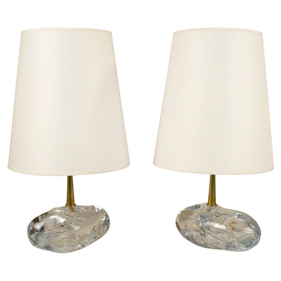 Pair of Murano Crystal Table Lamps by Angelo Brotto, circa 1980, Italy