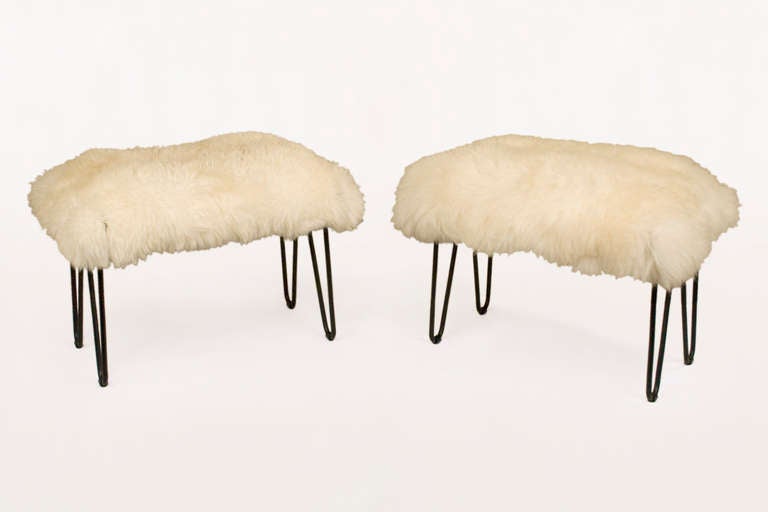 Pair of benches by Adolfo Abejon for Serge Castella Interiors, 2013, Spain.
Black painted iron and sheep hair.