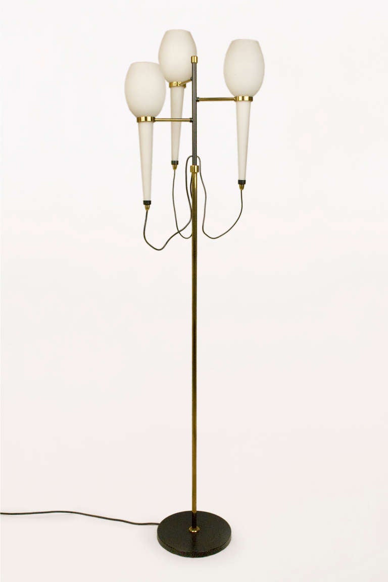 Standing lamp by Stilnovo, circa 1950`s, Italy.
Opaline glass, brass and black painted metal.
Very good vintage condition.