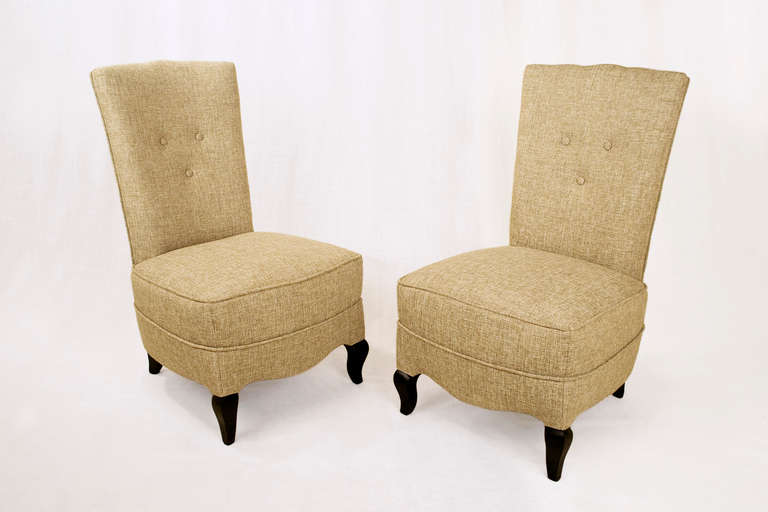 Pair of 1940`s French slipper chairs.
Perfect condition, new upholstery.