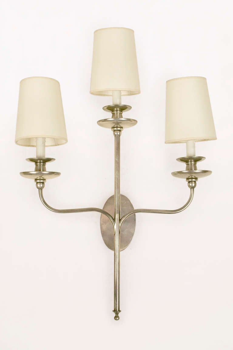 Spanish Pair of Silver Platted Sconces by Valenti