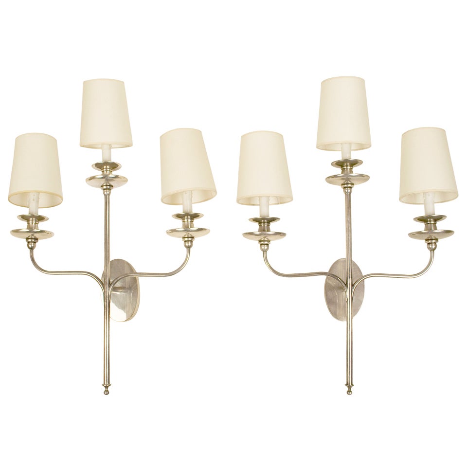 Pair of Silver Platted Sconces by Valenti