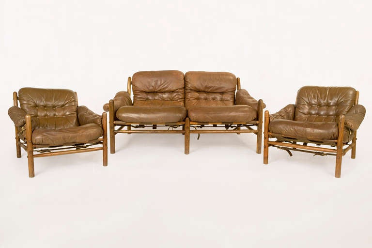 Safari Leather Sofa By Arne Norell for Scanfom, 1959 2