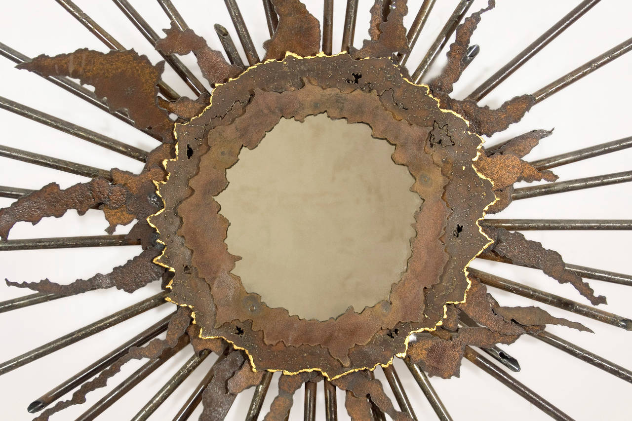 French Legendary Laure Baudet Brutalist Sunburst Mirror, circa 1990, France