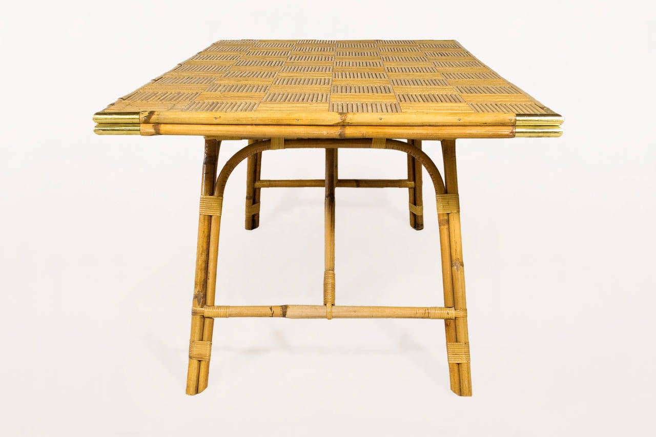 Modern Bamboo and Brass Dining Table, circa 1970s, France