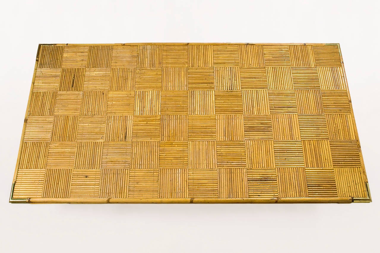 French Bamboo and Brass Dining Table, circa 1970s, France