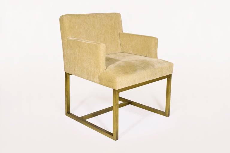 Late 20th Century Set of 12 Brass and Upholstered Dining Armchairs, circa 1975, France