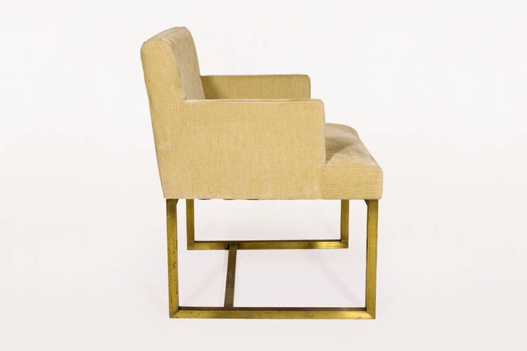 Set of 12 Brass and Upholstered Dining Armchairs, circa 1975, France In Good Condition In Girona, Spain