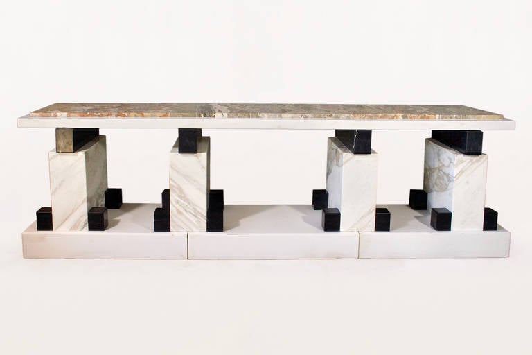 Custom Made Ettore Sottsass Marble Console
1984, Italy
Custom designed for Max Palevsky's Malibu Home
Unique Piece
Excellent Condition
Documentation: 