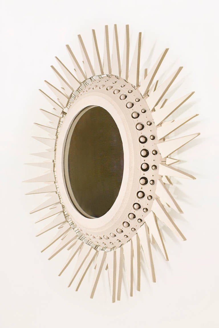 French Ceramic Sunburst Mirror by Georges Pelletier, circa 1970, France