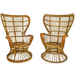 Retro Pair of Gio Ponti "Conte Biancomo" Wicker Chairs