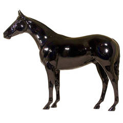 Life-Size Black Lacquered Fiberglass Horse, Spain, circa 1980