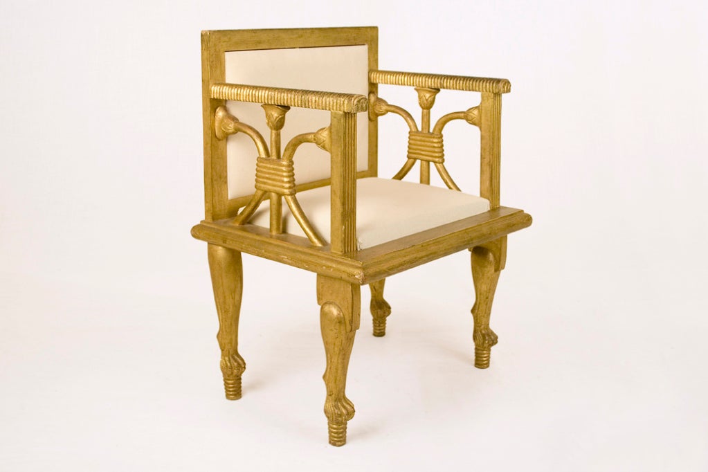 French Neo Egyptian pair of golden wood chairs