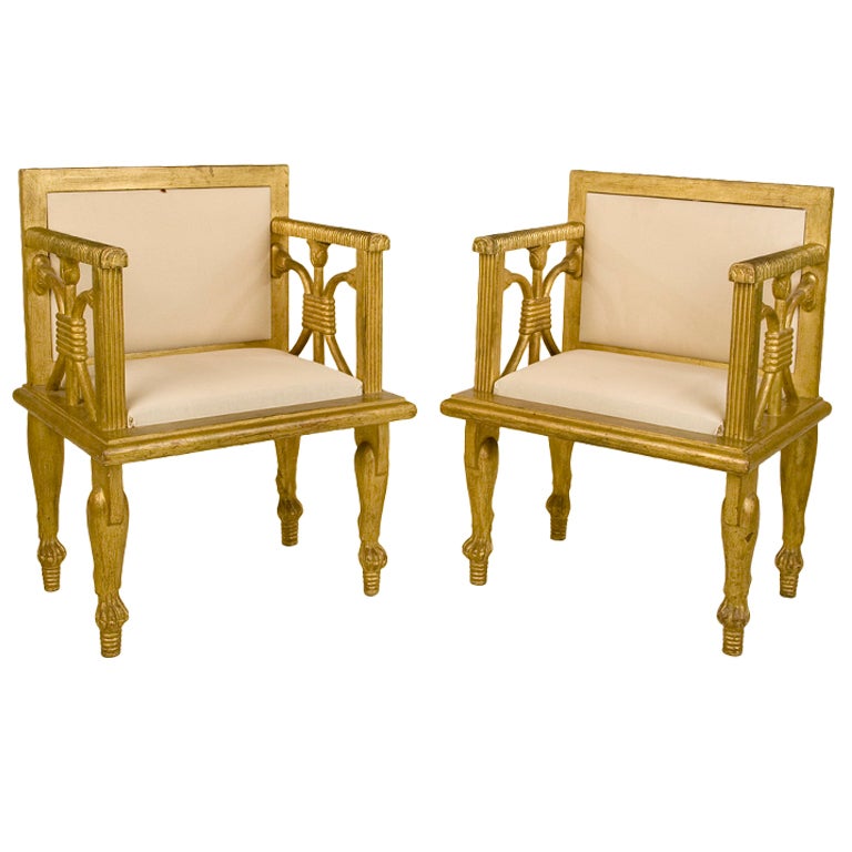 Neo Egyptian pair of golden wood chairs