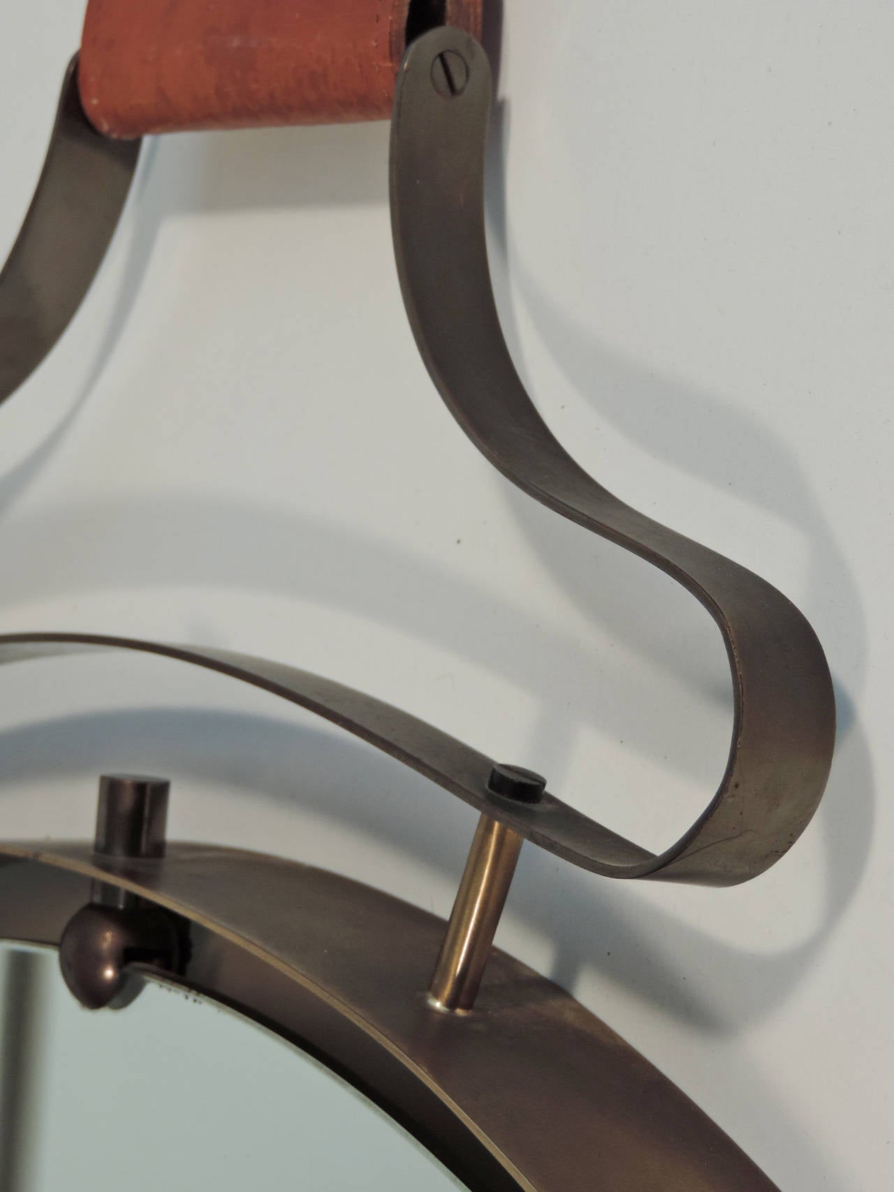 Magnificent Italian Leather and Brass Wall Mirror