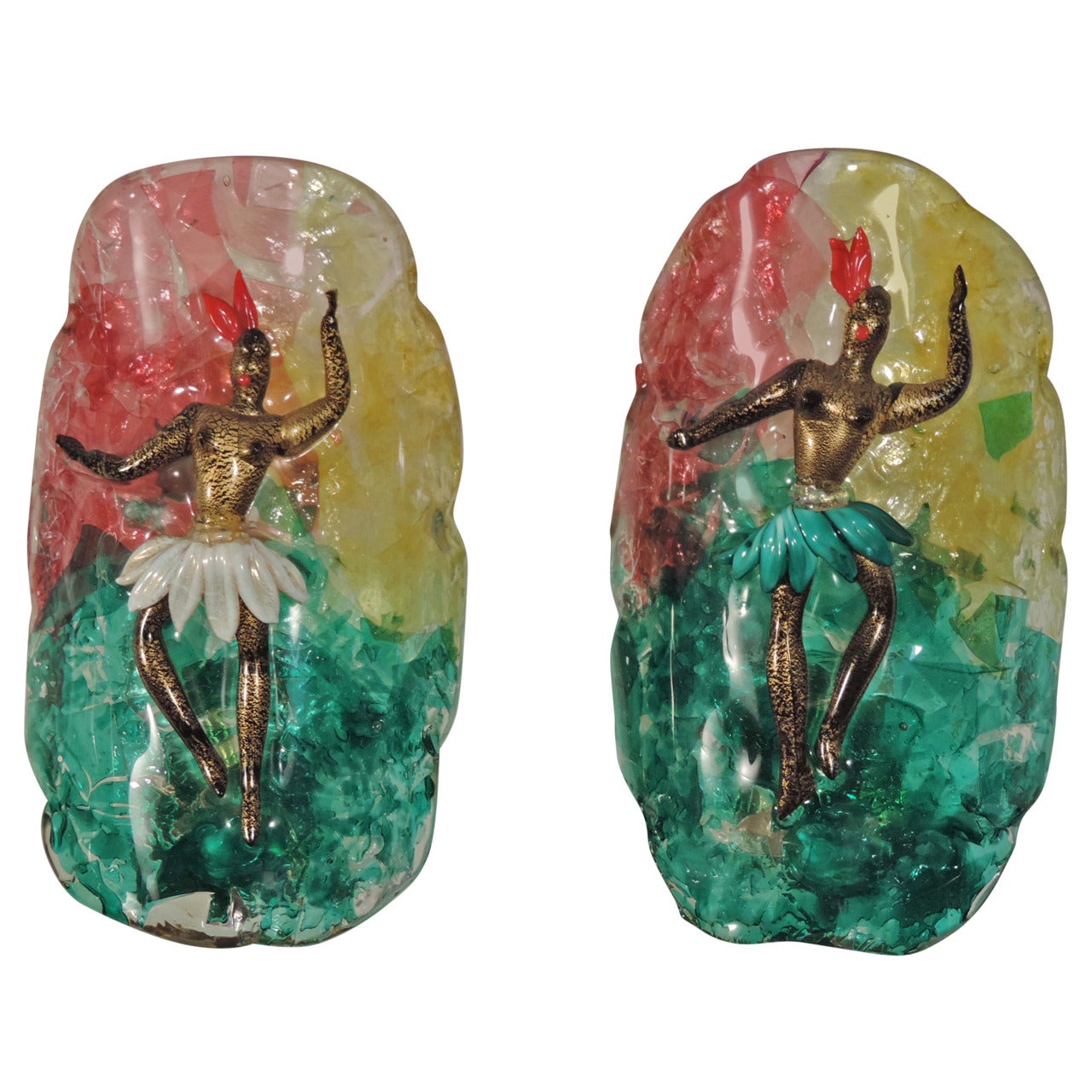 Cenedese Murano Glass Sconces Depicting Dancers, Italy 1940s For Sale
