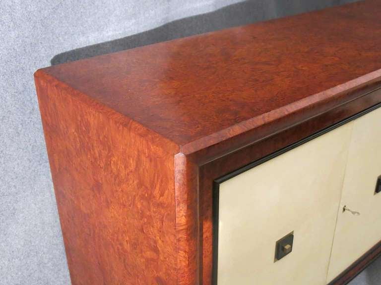 Brass Art Deco Maple Wood and Parchment Italian Sideboard, 1940