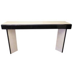 1940s Parchment Leather and Black Lacquer Italian Art Deco Console Table