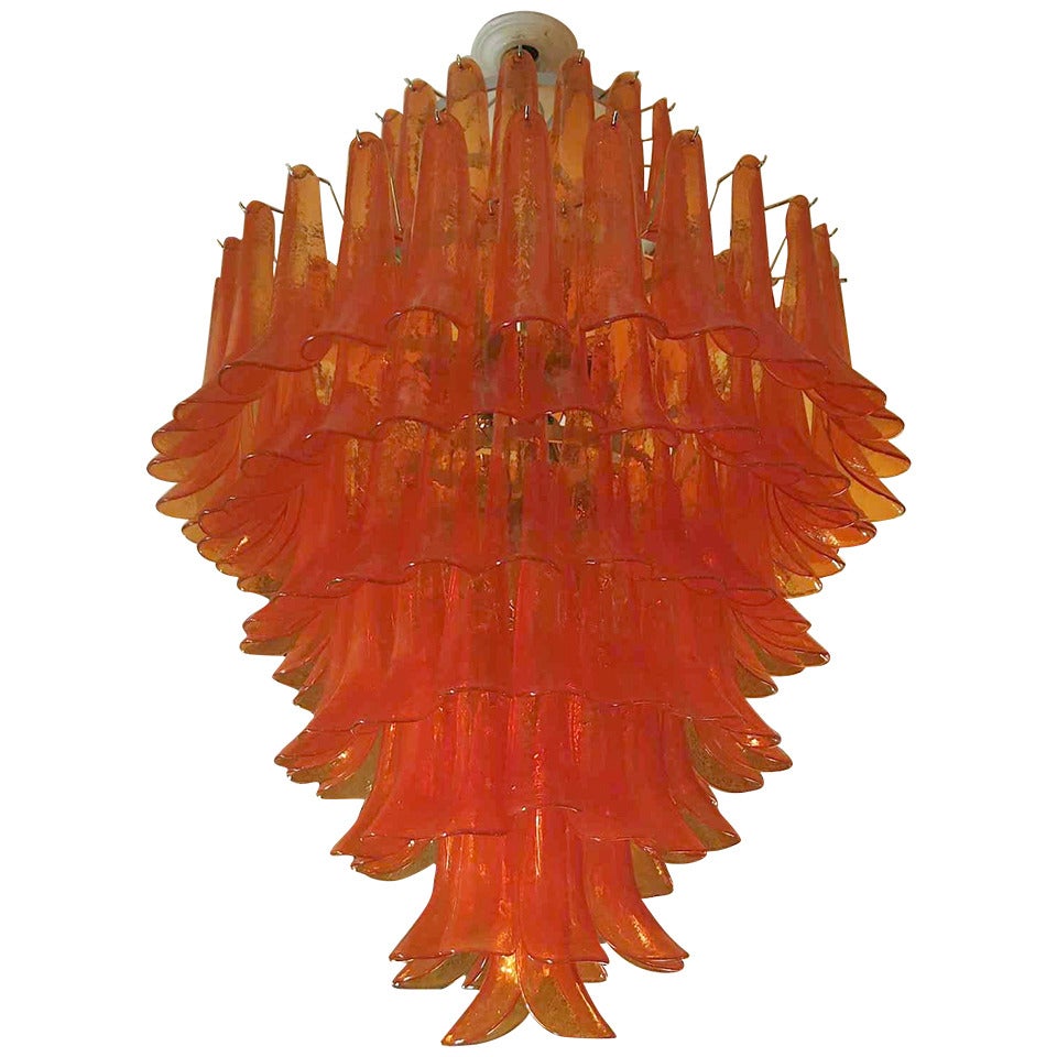 Mazzega Round Orange Art Glass Murano Chandelier, 1970