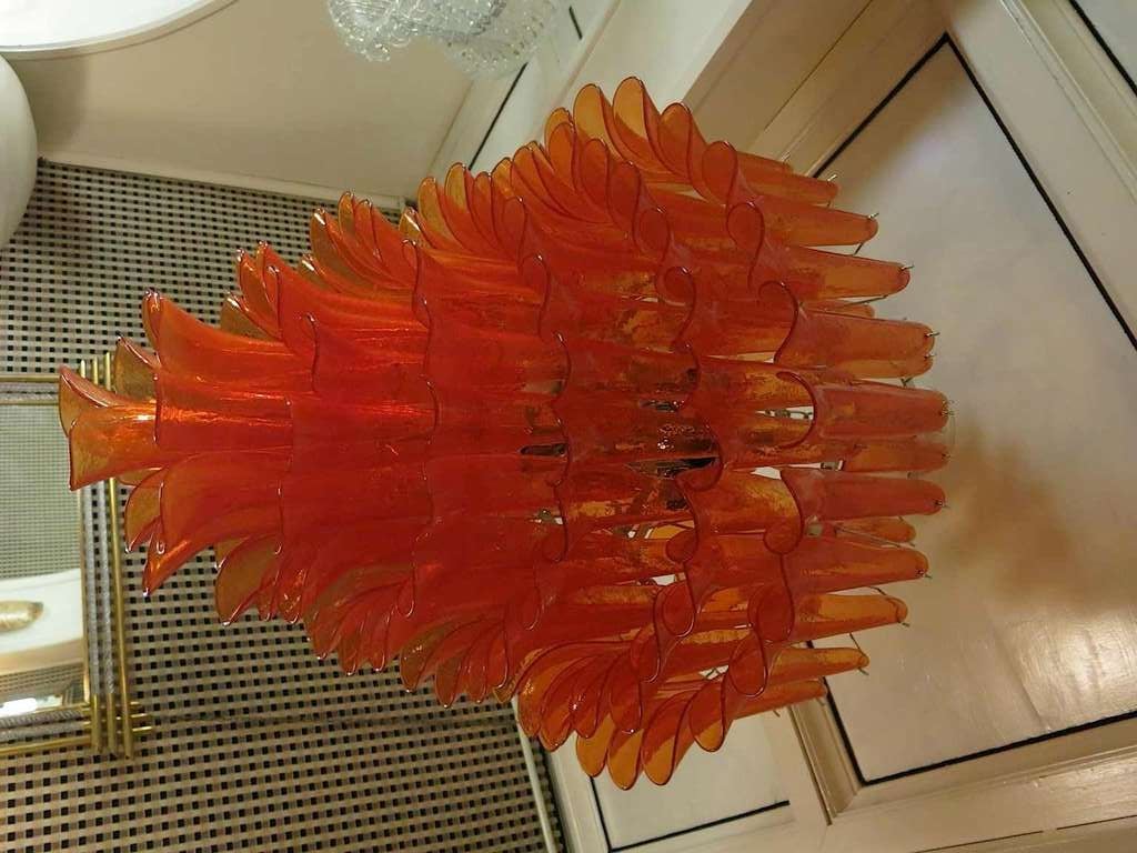 Murano Glass Mazzega Round Orange Art Glass Murano Chandelier, 1970