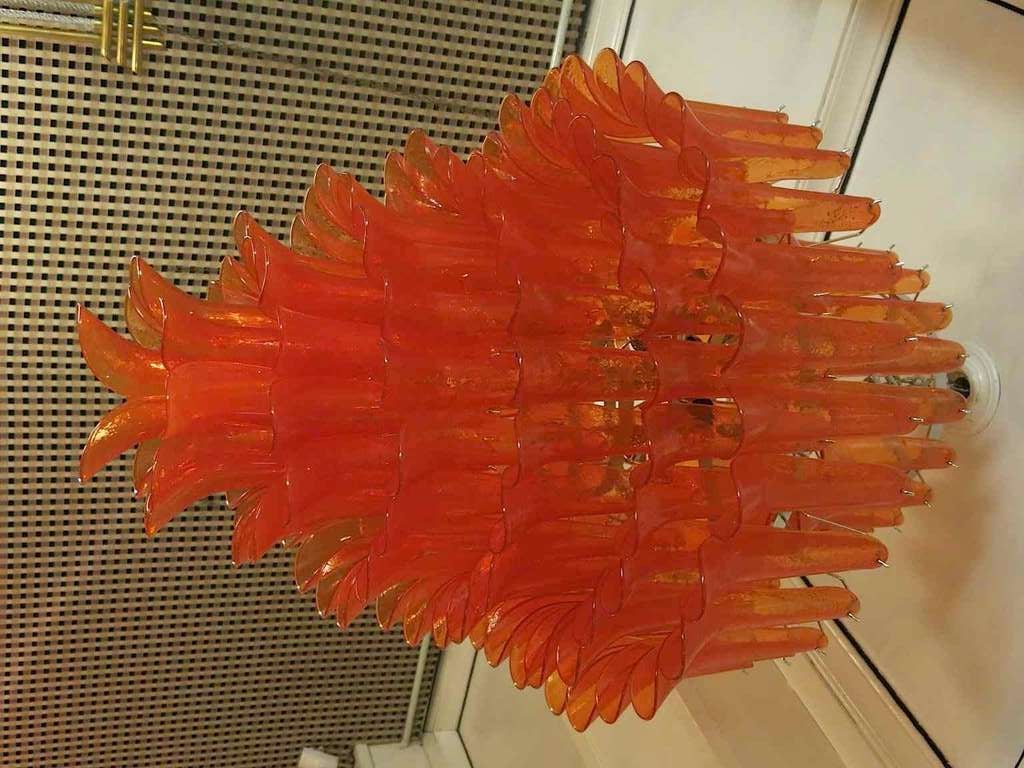 Italian Mazzega Round Orange Art Glass Murano Chandelier, 1970