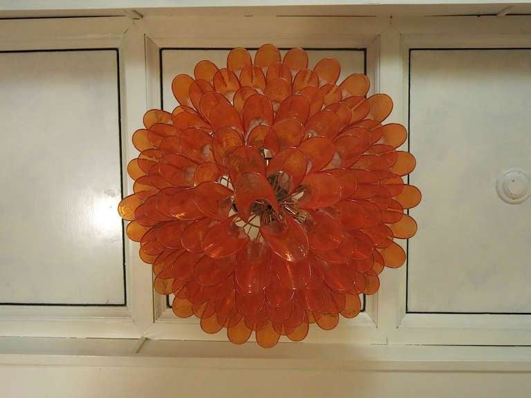 Late 20th Century Mazzega Round Orange Art Glass Murano Chandelier, 1970