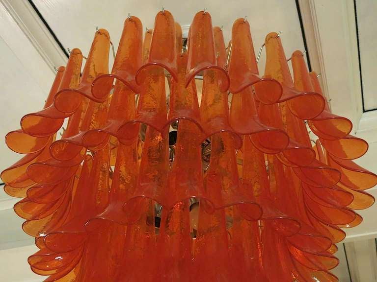 Mid-Century Modern Mazzega Round Orange Art Glass Murano Chandelier, 1970