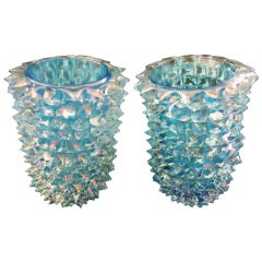 Turquoise Iridescent Murano Vases