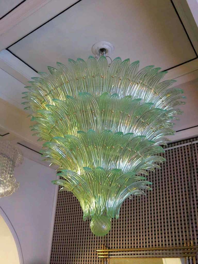 Italian Green Hope Chandelier Attributed to Mazzega