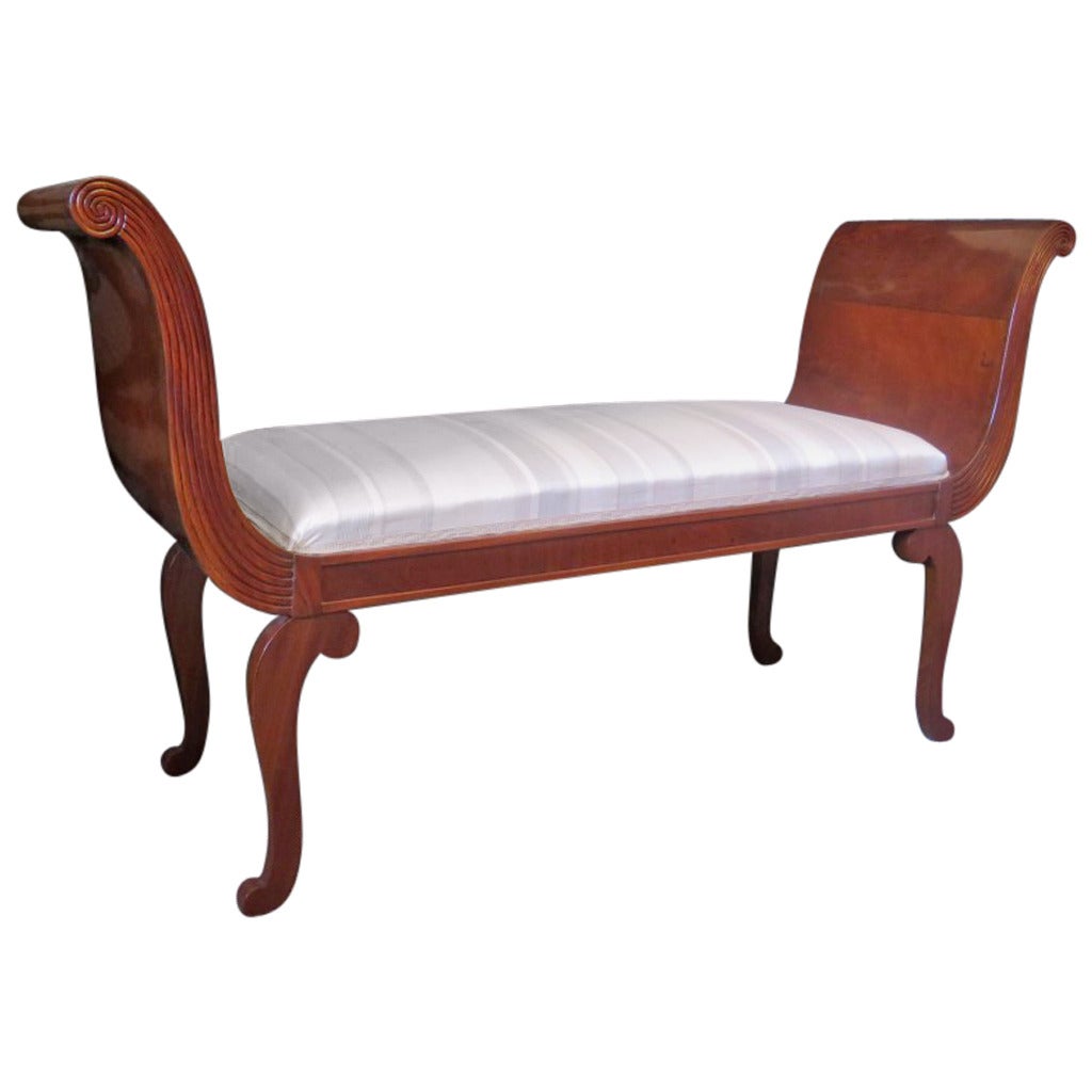 1890s Walnut and White Silk Louis Philippe Bench