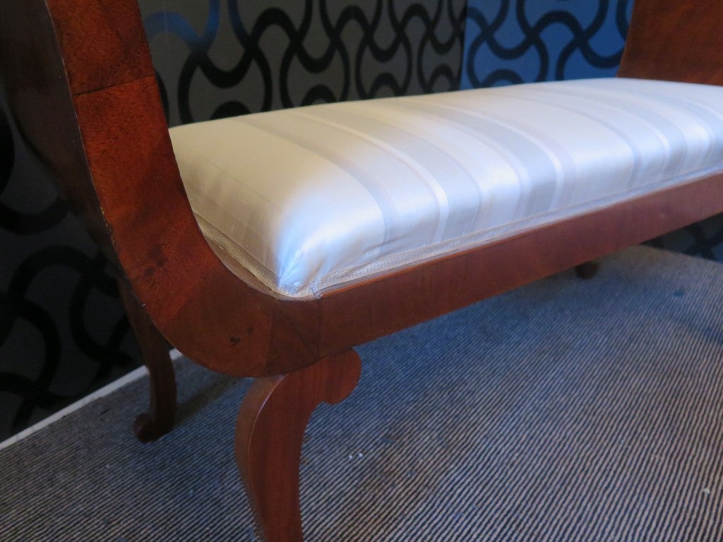 1890s Walnut and White Silk Louis Philippe Bench 2
