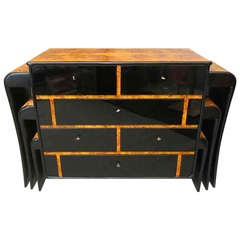 Art Deco Poplar Root and black Glass italian Commodes