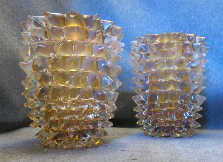 Pair Of Murano Vases Amber Color 3