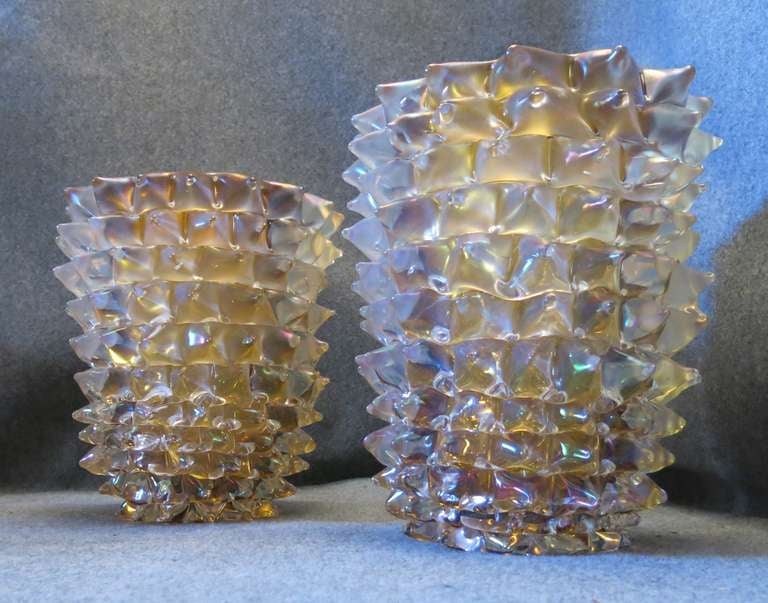 Pair Of Murano Vases Amber Color 4