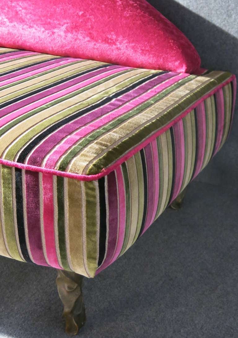 1940s Velvet Pink Shocking Italian Art Deco Sofa 4