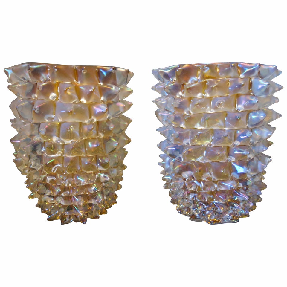 Pair Of Murano Vases Amber Color