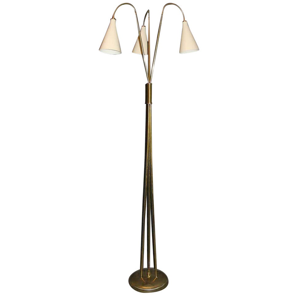 Midcentury three Lights Brass italian Floor Lamp, 1960