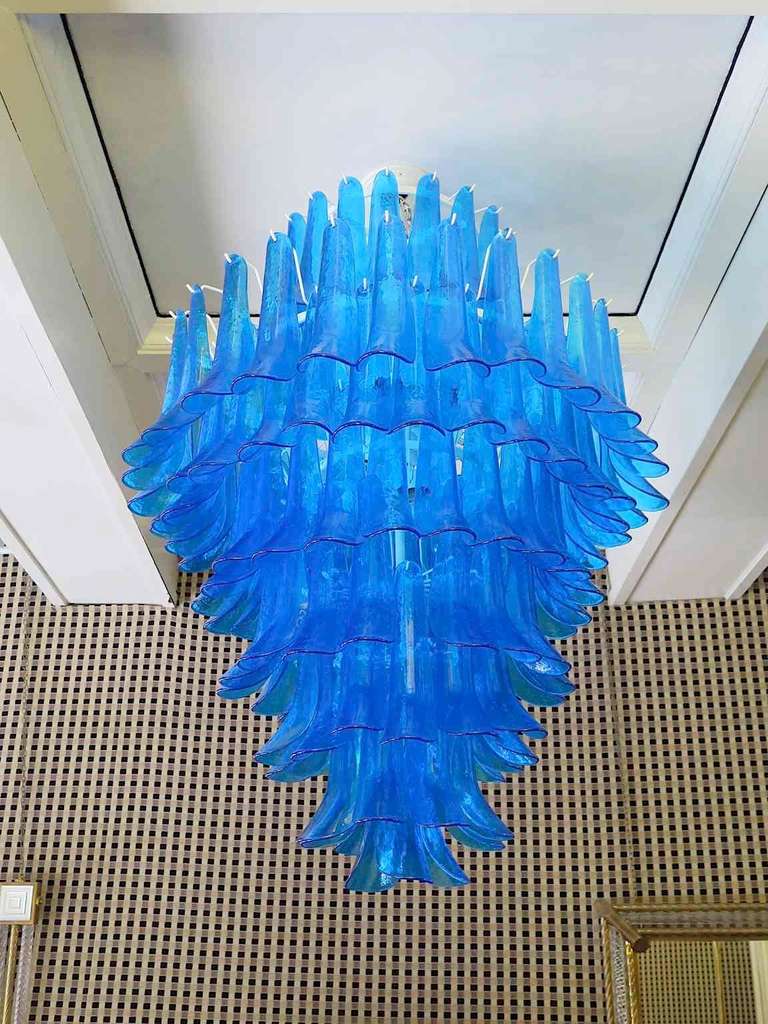 Mid-Century Modern Mazzega 1970 Murano Round Blue Color Mid-Century Chandelier