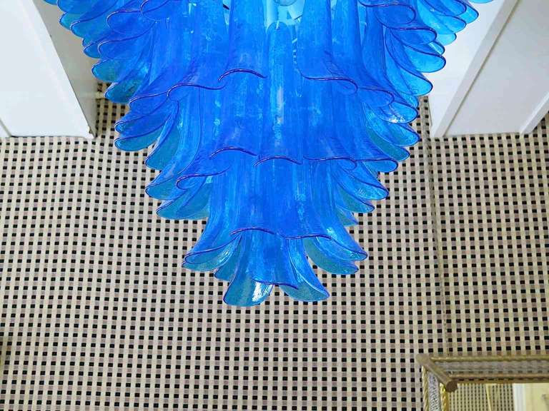 Italian Mazzega 1970 Murano Round Blue Color Mid-Century Chandelier