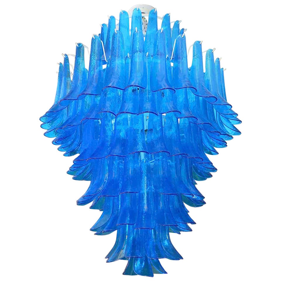 Mazzega 1970 Murano Round Blue Color Mid-Century Chandelier