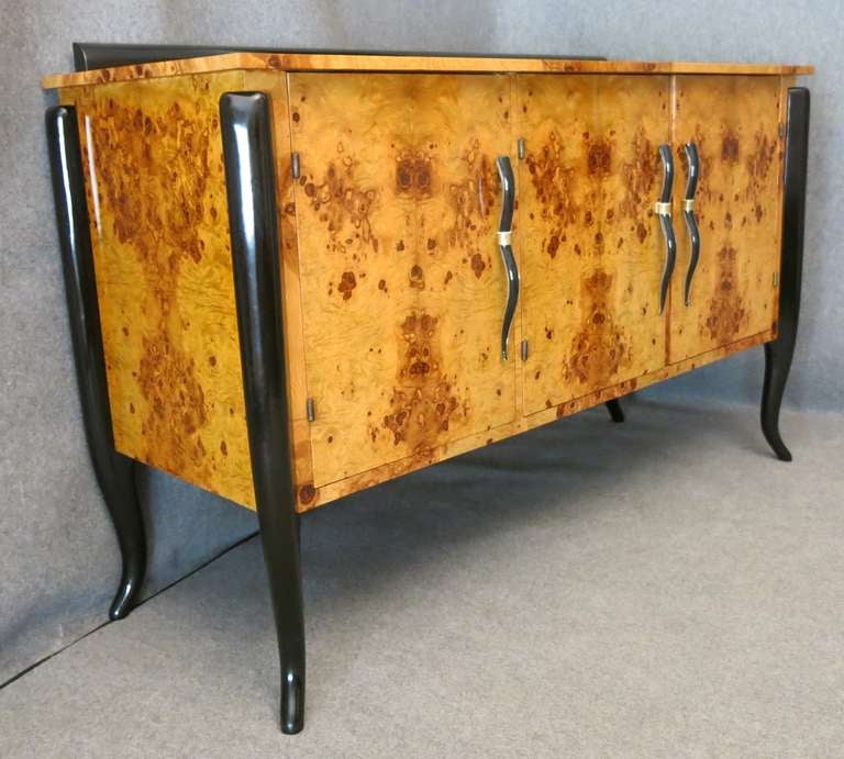 1920s Olivewood and Murano Glass Handles France Art Deco Sideboard In Excellent Condition In Rome, IT