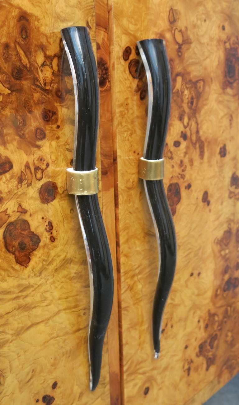 1920s Olivewood and Murano Glass Handles France Art Deco Sideboard 3
