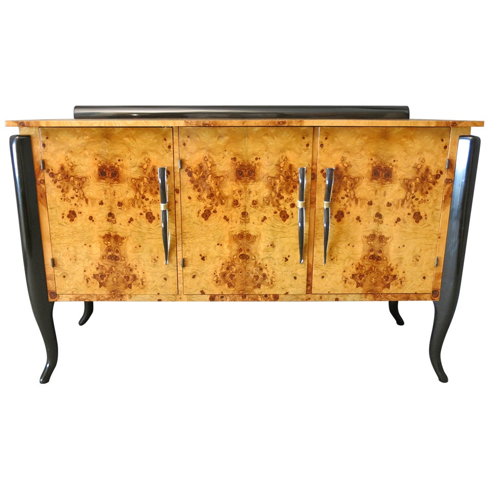 1920s Olivewood and Murano Glass Handles France Art Deco Sideboard