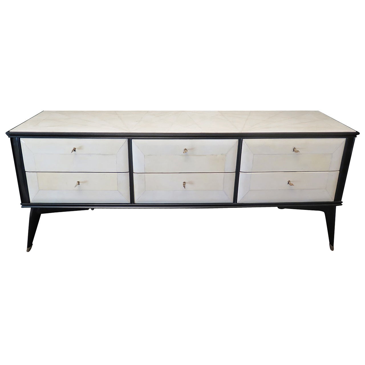 Parchment and Lacquered Black Dresser, 1950s
