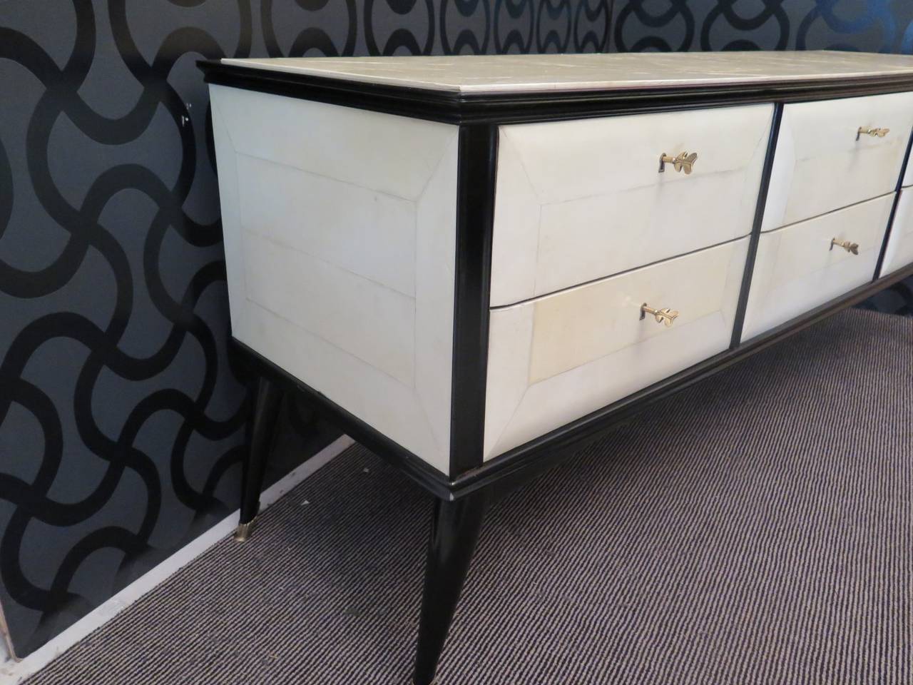 Parchment and Lacquered Black Dresser, 1950s 1