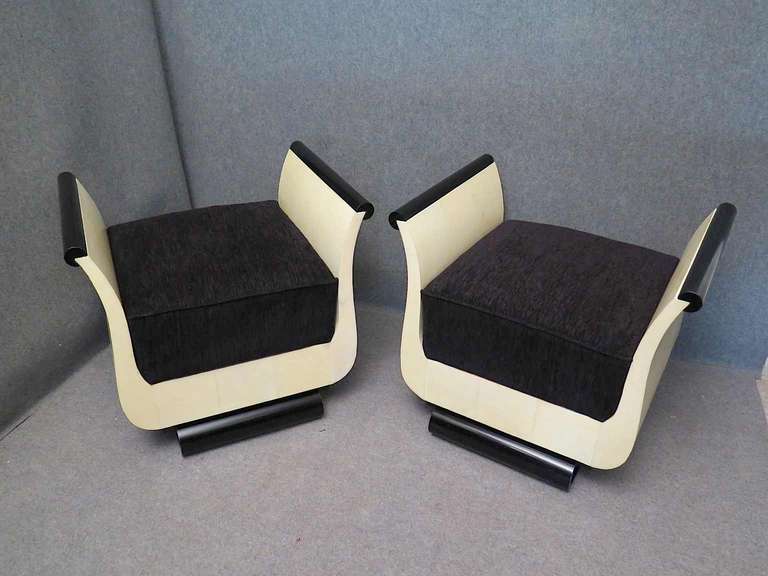 Art Deco Pair of Large Ottomans