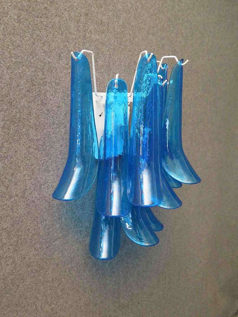 Fin du 20e siècle Mazzega Murano Blue Art Glass Midcentury Wall Lights Sconces, 1970 en vente