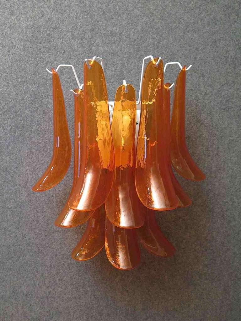 Murano Glass Mazzega Semi Circle Orange Art Glass Murano Wall Lights Sconces, 1970 For Sale